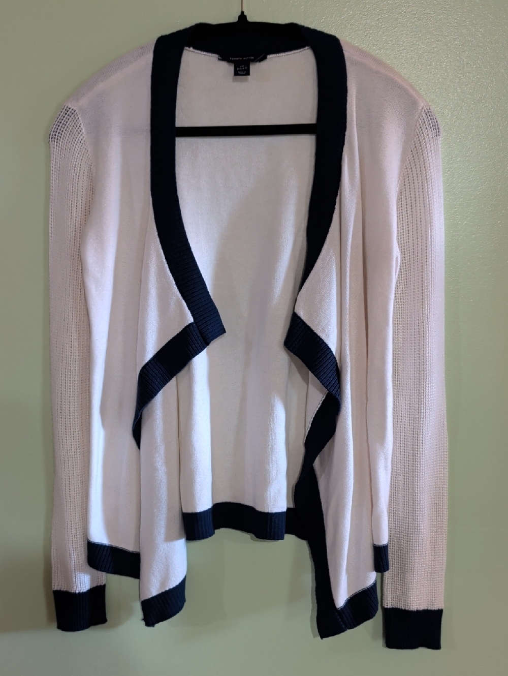 Tommy Hilfiger White Open-Front Cardigan with Navy Trim Large